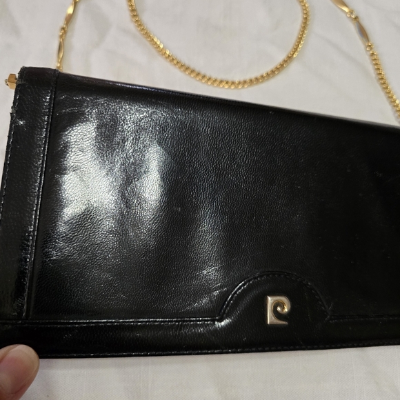 Pierre Cardin Vintage Black Patent Leather Clutch Shoulder Bag Goldtone Chain - Picture 4 of 10